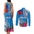 Personalised Samoa Coat Of Arms Couples Matching Tank Maxi Dress and Long Sleeve Button Shirt Tropical Flower Blue Polynesian Pattern LT03 - Polynesian Pride