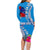 Personalised Samoa Coat Of Arms Family Matching Long Sleeve Bodycon Dress and Hawaiian Shirt Tropical Flower Blue Polynesian Pattern LT03 - Polynesian Pride