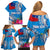 Personalised Samoa Coat Of Arms Family Matching Off Shoulder Short Dress and Hawaiian Shirt Tropical Flower Blue Polynesian Pattern LT03 - Polynesian Pride