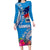 Personalised Samoa Coat Of Arms Long Sleeve Bodycon Dress Tropical Flower Blue Polynesian Pattern LT03 Long Dress Blue - Polynesian Pride