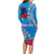 Personalised Samoa Coat Of Arms Long Sleeve Bodycon Dress Tropical Flower Blue Polynesian Pattern LT03 - Polynesian Pride