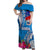 Personalised Samoa Coat Of Arms Off Shoulder Maxi Dress Tropical Flower Blue Polynesian Pattern LT03 Women Blue - Polynesian Pride