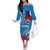 Personalised Samoa Coat Of Arms Off The Shoulder Long Sleeve Dress Tropical Flower Blue Polynesian Pattern LT03 Women Blue - Polynesian Pride