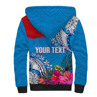 Personalised Samoa Coat Of Arms Sherpa Hoodie Tropical Flower Blue Polynesian Pattern LT03 - Polynesian Pride