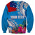 Personalised Samoa Coat Of Arms Sweatshirt Tropical Flower Blue Polynesian Pattern LT03 - Polynesian Pride