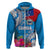 Personalised Samoa Coat Of Arms Zip Hoodie Tropical Flower Blue Polynesian Pattern LT03 Zip Hoodie Blue - Polynesian Pride