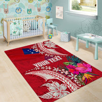 Personalised Samoa Coat Of Arms Area Rug Tropical Flower Red Polynesian Pattern LT03 - Polynesian Pride