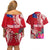 Personalised Samoa Coat Of Arms Couples Matching Off Shoulder Short Dress and Hawaiian Shirt Tropical Flower Red Polynesian Pattern LT03 - Polynesian Pride