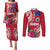 Personalised Samoa Coat Of Arms Couples Matching Puletasi Dress and Long Sleeve Button Shirt Tropical Flower Red Polynesian Pattern LT03 Red - Polynesian Pride