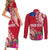 Personalised Samoa Coat Of Arms Couples Matching Short Sleeve Bodycon Dress and Long Sleeve Button Shirt Tropical Flower Red Polynesian Pattern LT03 - Polynesian Pride