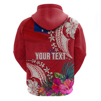 Personalised Samoa Coat Of Arms Zip Hoodie Tropical Flower Red Polynesian Pattern LT03 - Polynesian Pride