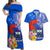 Personalised Samoa Coat Of Arms Couples Matching Off Shoulder Maxi Dress and Hawaiian Shirt Hibiscus Polynesian Tattoo Pattern LT03 Blue - Polynesian Pride