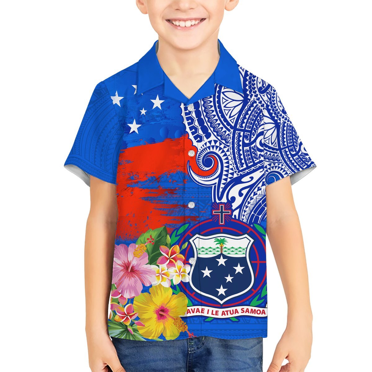 Personalised Samoa Coat Of Arms Hawaiian Shirt Hibiscus Polynesian Tattoo Pattern LT03 - Polynesian Pride
