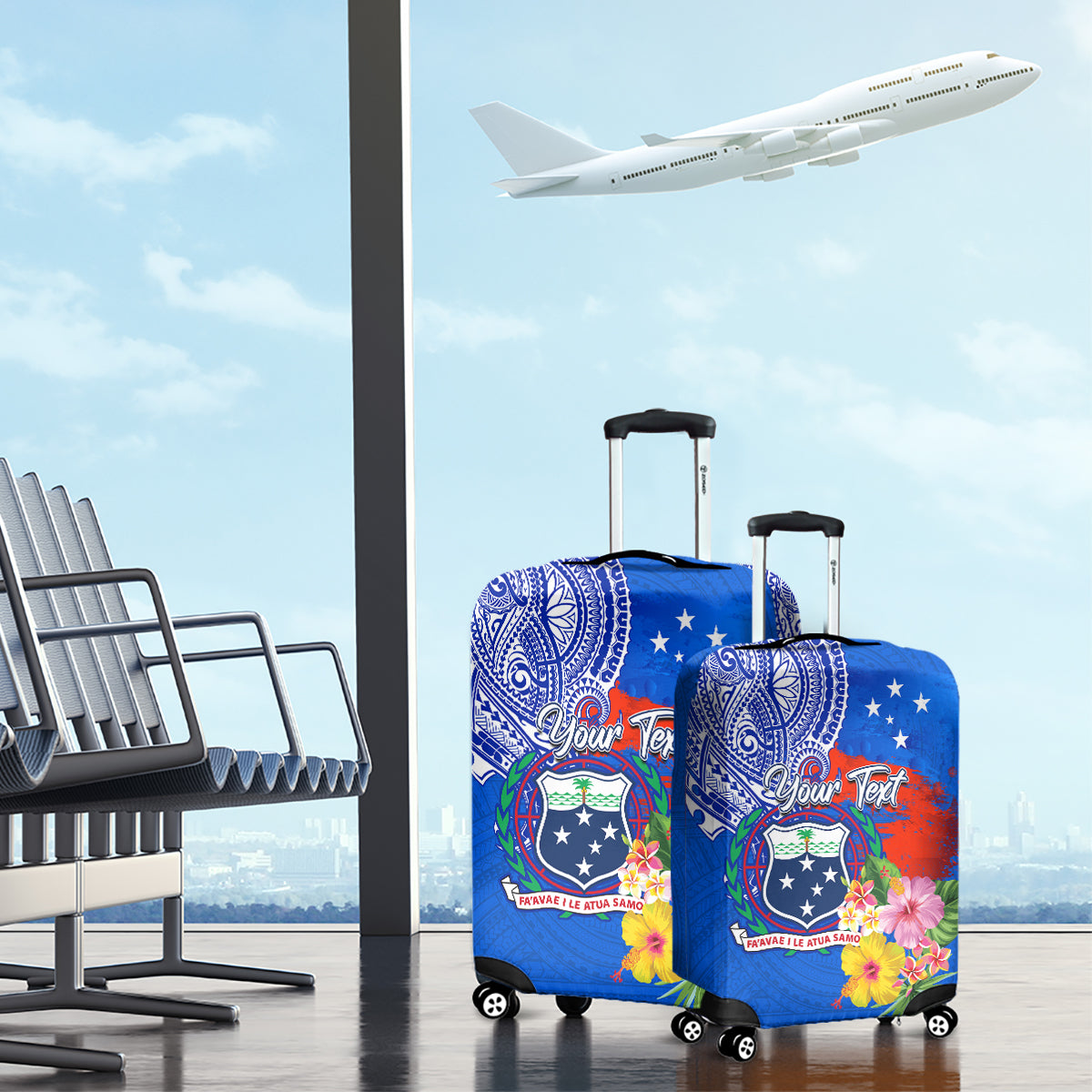 Personalised Samoa Coat Of Arms Luggage Cover Hibiscus Polynesian Tattoo Pattern LT03 - Polynesian Pride