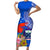 Personalised Samoa Coat Of Arms Short Sleeve Bodycon Dress Hibiscus Polynesian Tattoo Pattern LT03 Long Dress Blue - Polynesian Pride