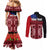 Samoa Flag Day Couples Matching Mermaid Dress and Long Sleeve Button Shirt Siapo Pattern and Ula Fala LT03 - Polynesian Pride