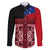 Samoa Flag Day Family Matching Off Shoulder Long Sleeve Dress and Hawaiian Shirt Siapo Pattern and Ula Fala LT03 Dad's Shirt - Long Sleeve Red - Polynesian Pride