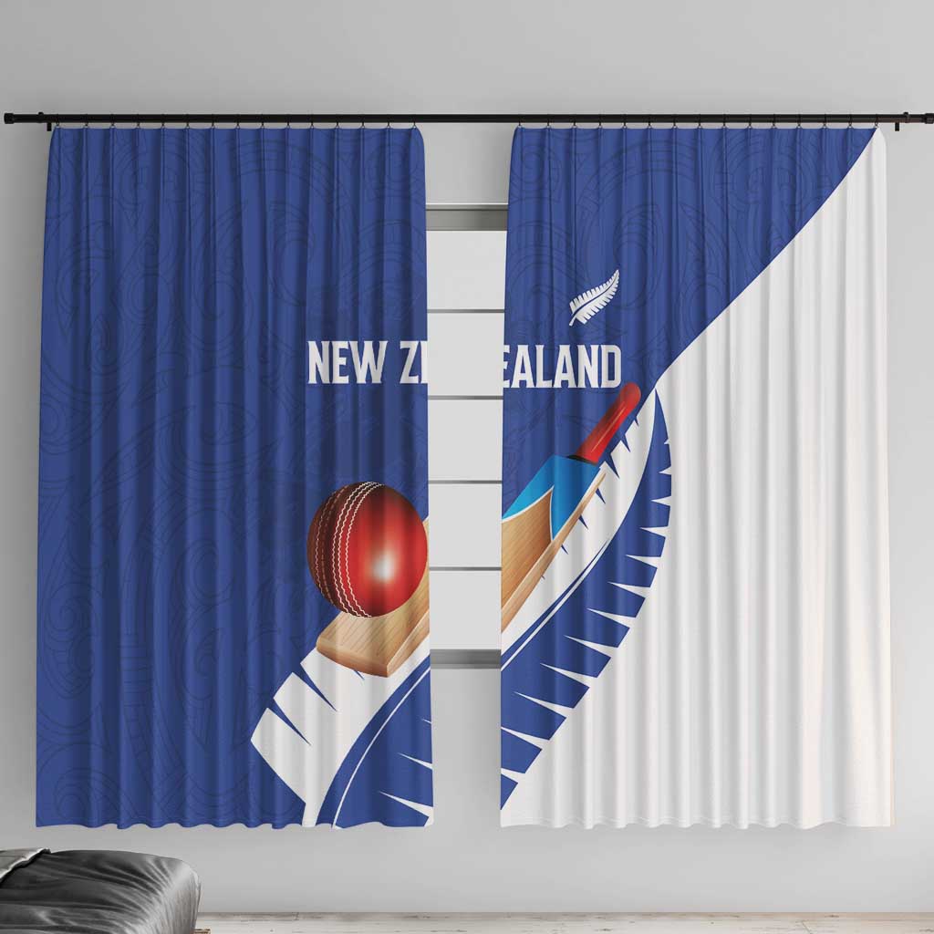 New Zealand Cricket Window Curtain Kiwi Birds Haka Dance Blue Fern Sporty Style LT03 With Hooks Blue - Polynesian Pride