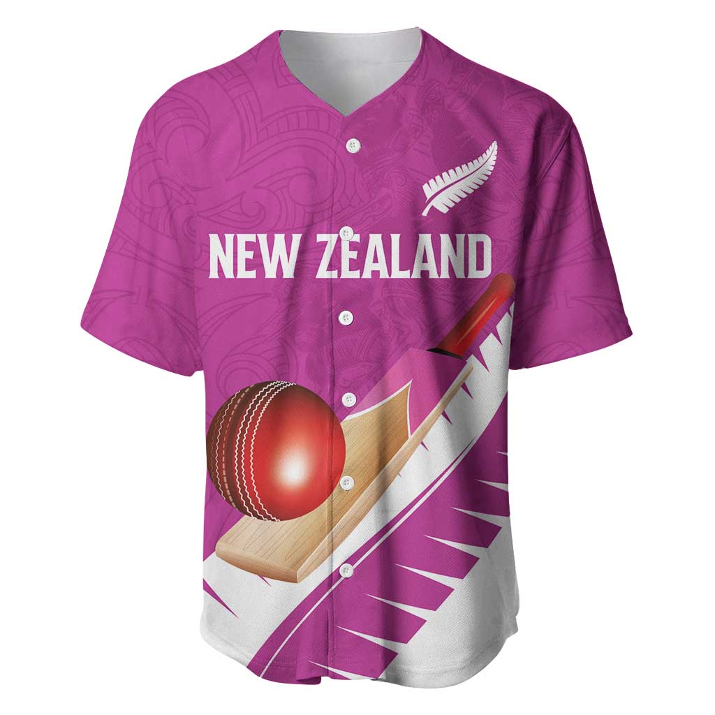 Custom New Zealand Cricket Baseball Jersey Kiwi Birds Haka Dance Pink Fern Sporty Style LT03 Pink - Polynesian Pride