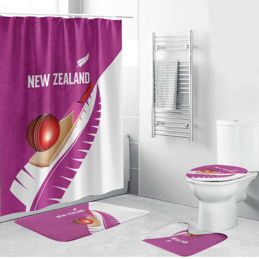 New Zealand Cricket Bathroom Set Kiwi Birds Haka Dance Pink Fern Sporty Style LT03 Bathroom Set (4 pcs) Pink - Polynesian Pride