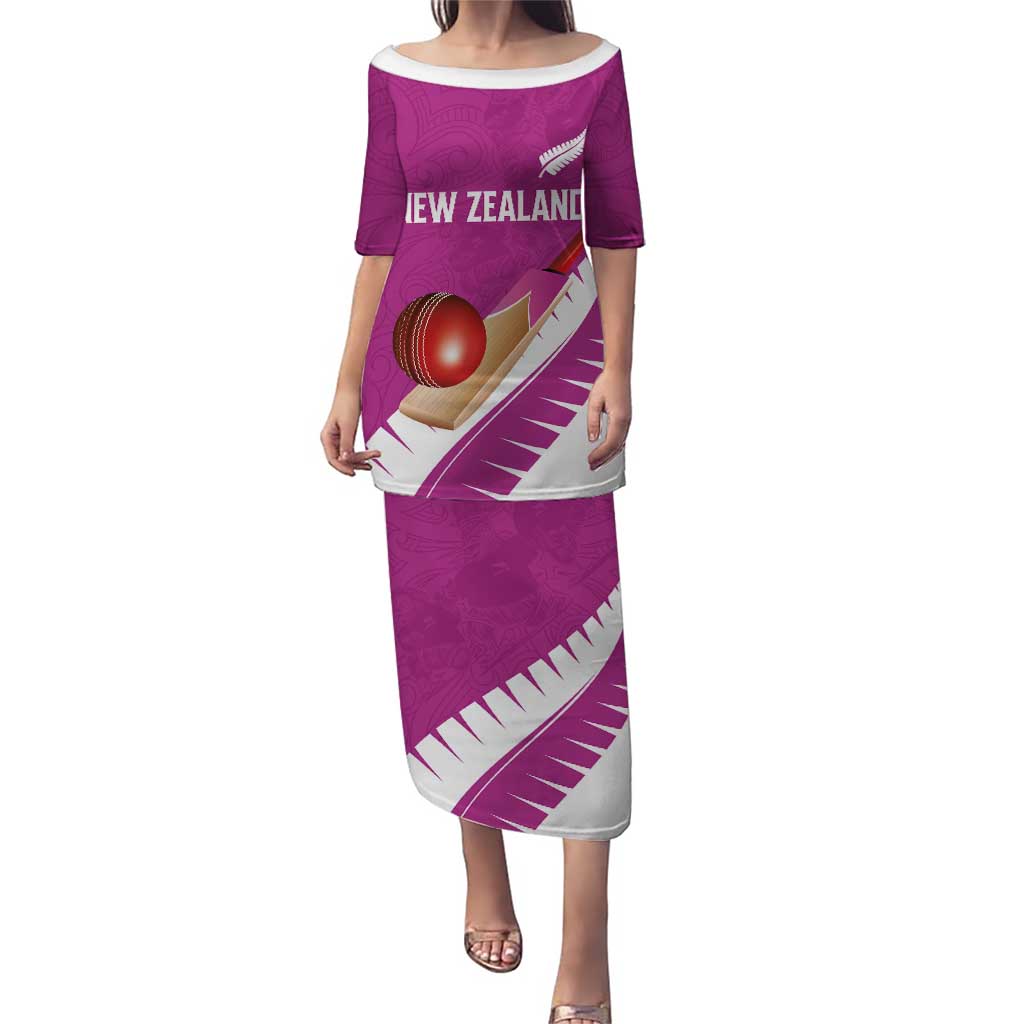 Custom New Zealand Cricket Puletasi Kiwi Birds Haka Dance Pink Fern Sporty Style LT03 Long Dress Pink - Polynesian Pride