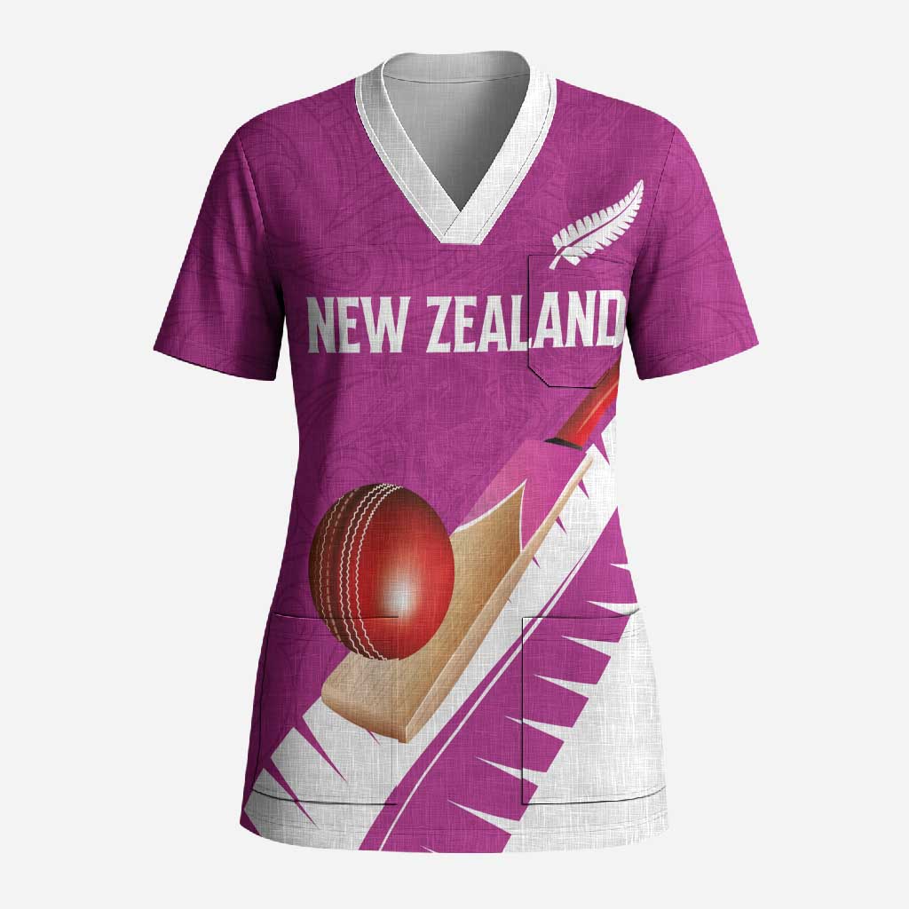 Custom New Zealand Cricket Scrub Top Kiwi Birds Haka Dance Pink Fern Sporty Style LT03 Adult Pink - Polynesian Pride