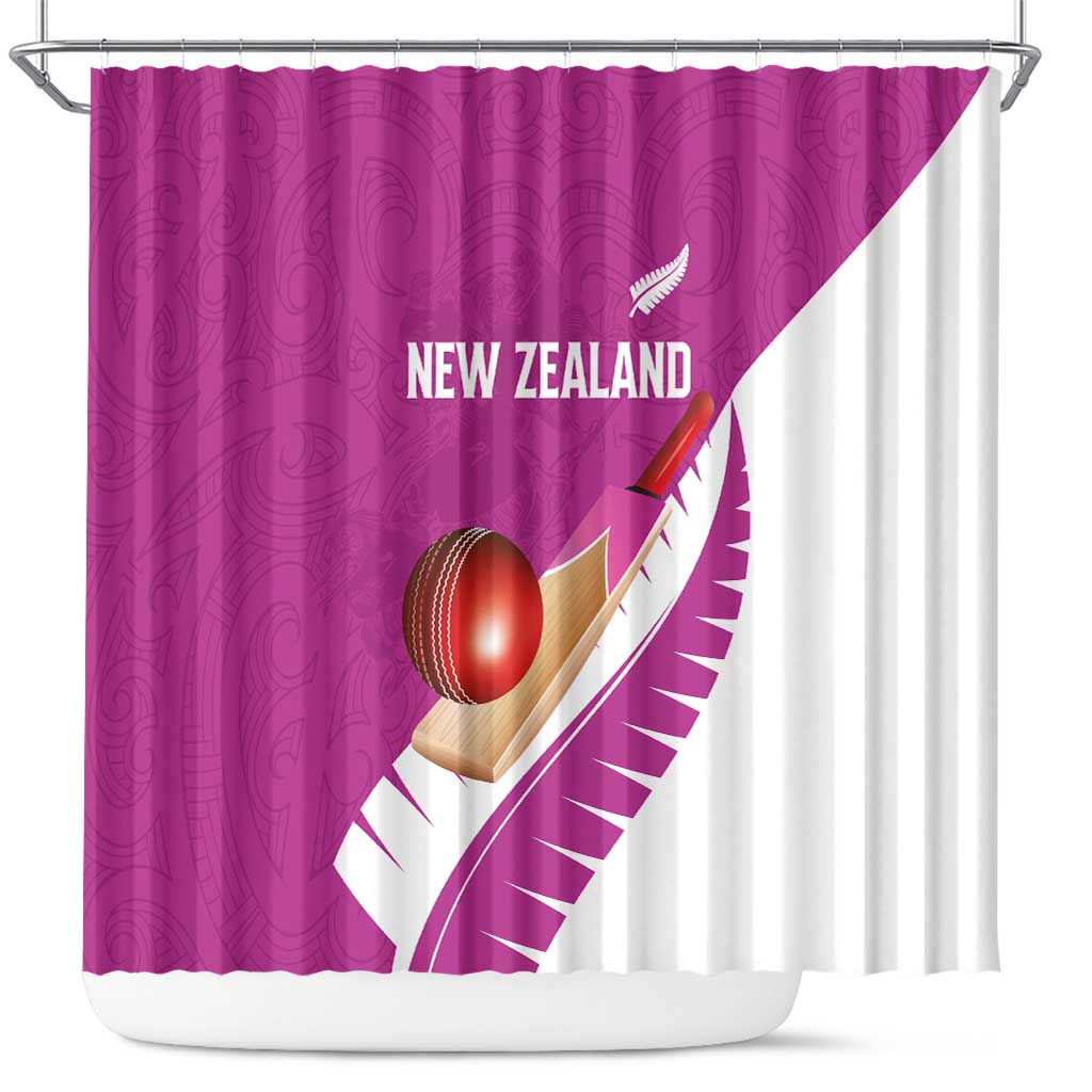 New Zealand Cricket Shower Curtain Kiwi Birds Haka Dance Pink Fern Sporty Style LT03 Pink - Polynesian Pride