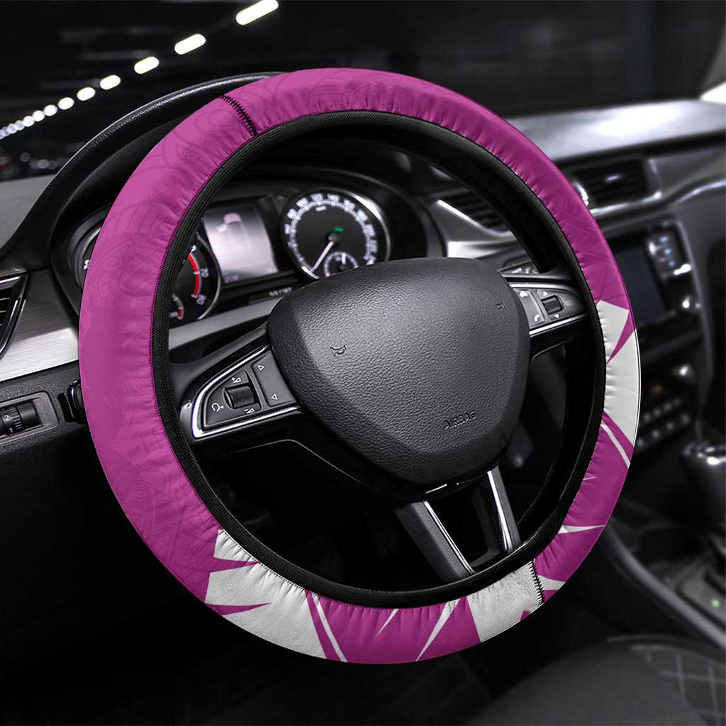 New Zealand Cricket Steering Wheel Cover Kiwi Birds Haka Dance Pink Fern Sporty Style LT03 Universal Fit Pink - Polynesian Pride