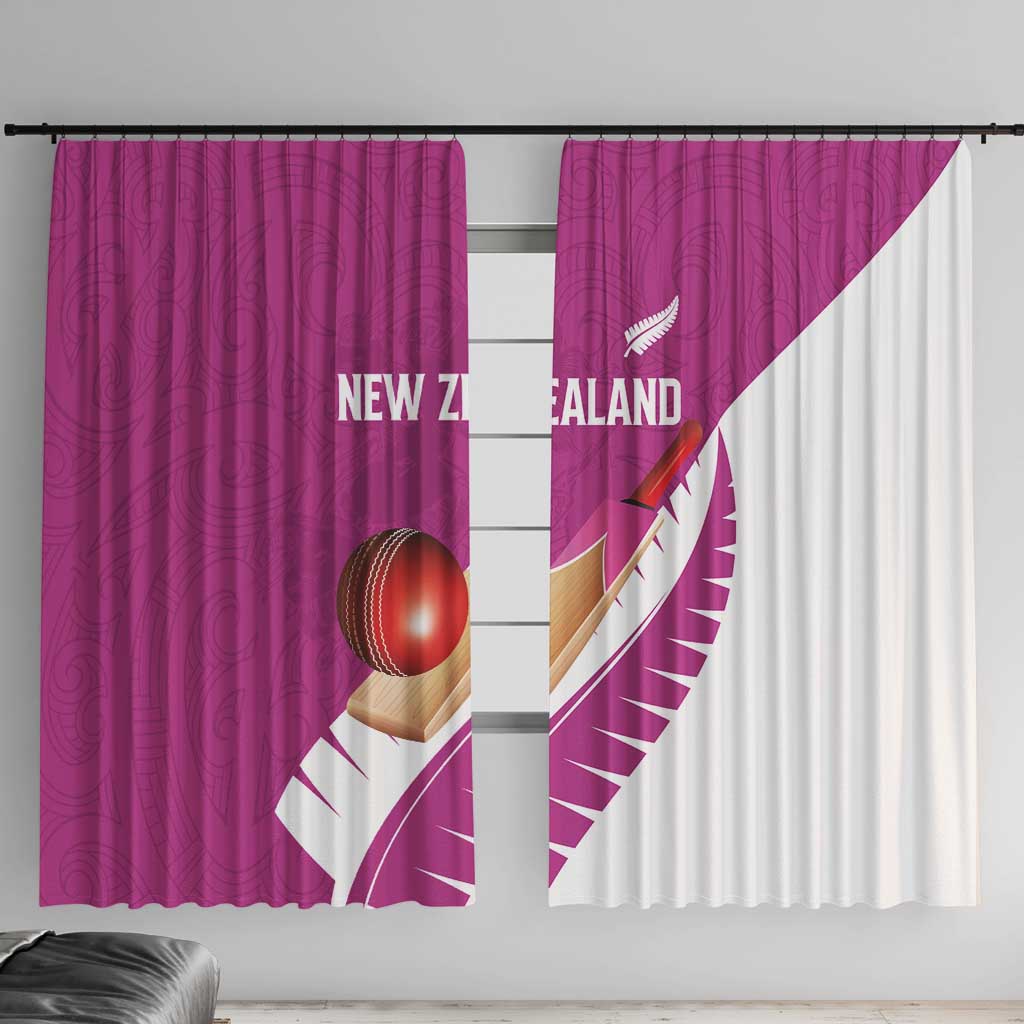 New Zealand Cricket Window Curtain Kiwi Birds Haka Dance Pink Fern Sporty Style LT03 With Hooks Pink - Polynesian Pride