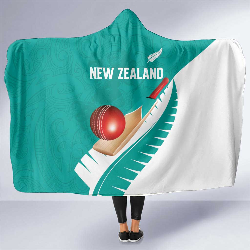 New Zealand Cricket Hooded Blanket Kiwi Birds Haka Dance Turquoise Fern Sporty Style LT03 One Size Turquoise - Polynesian Pride