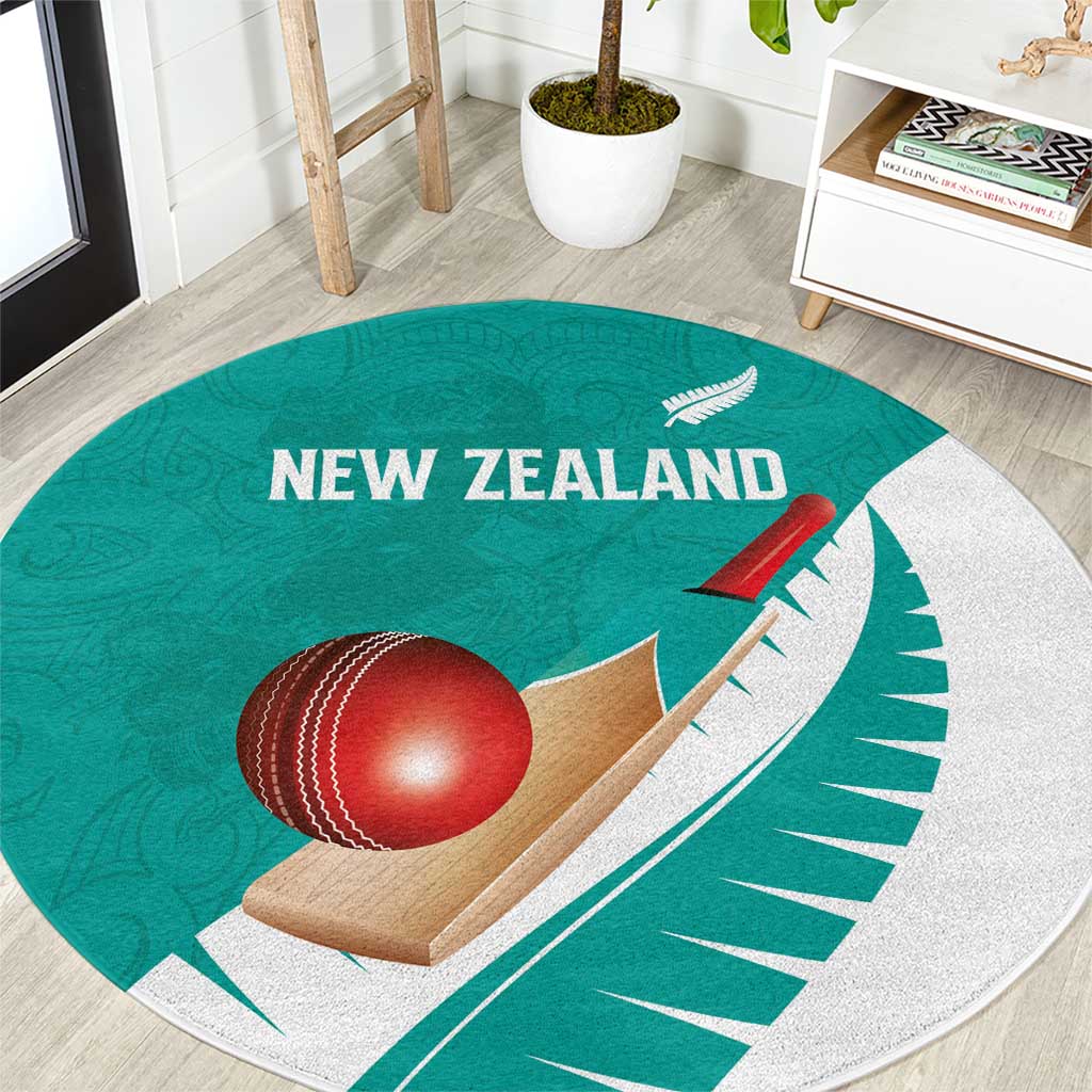 New Zealand Cricket Round Carpet Kiwi Birds Haka Dance Turquoise Fern Sporty Style LT03 Turquoise - Polynesian Pride
