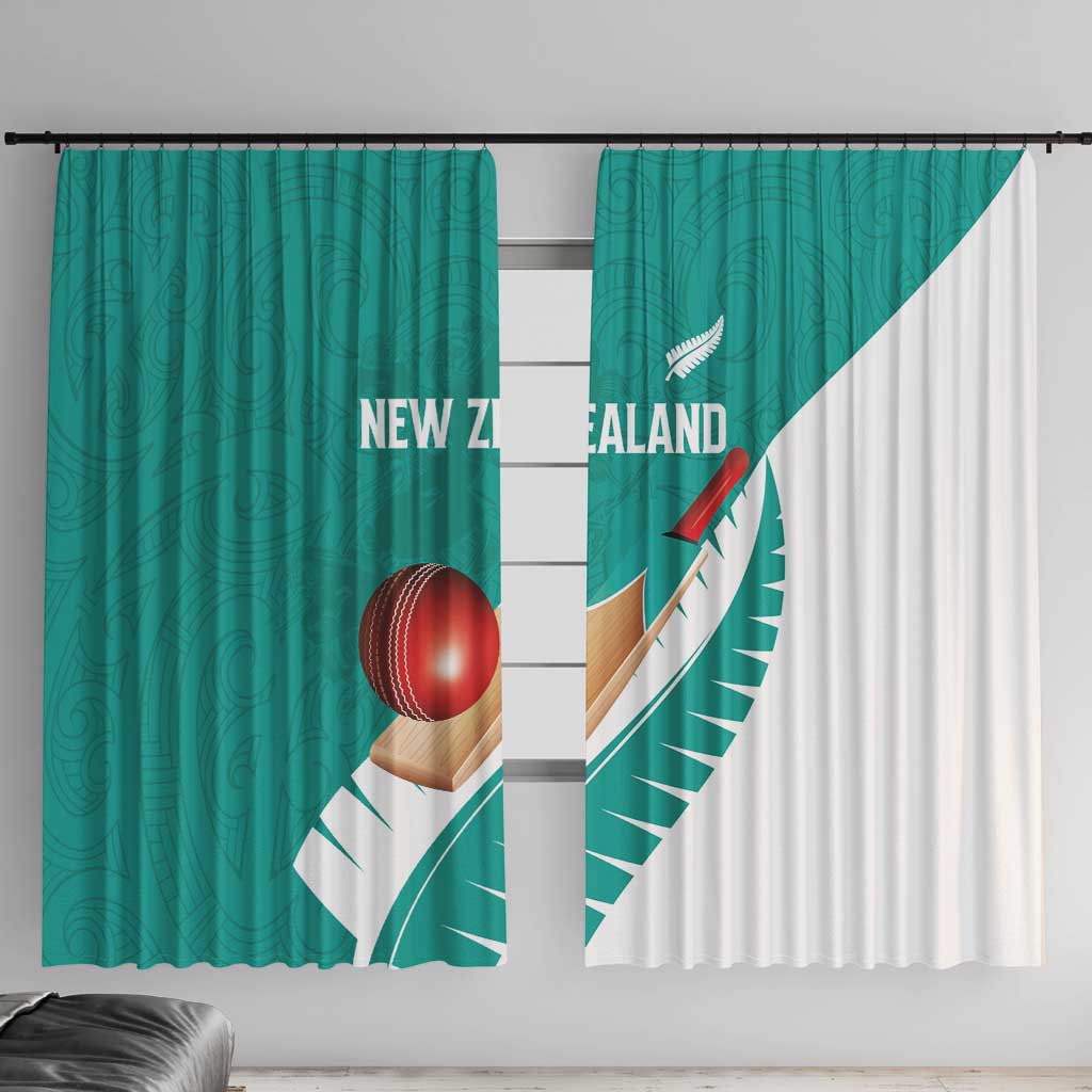 New Zealand Cricket Window Curtain Kiwi Birds Haka Dance Turquoise Fern Sporty Style LT03 With Hooks Turquoise - Polynesian Pride