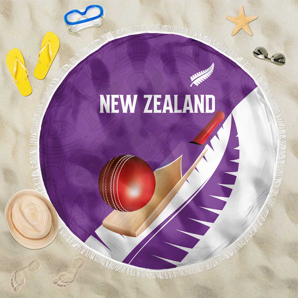 New Zealand Cricket Beach Blanket Kiwi Birds Haka Dance Purple Fern Sporty Style LT03 One Size 150cm Purple - Polynesian Pride