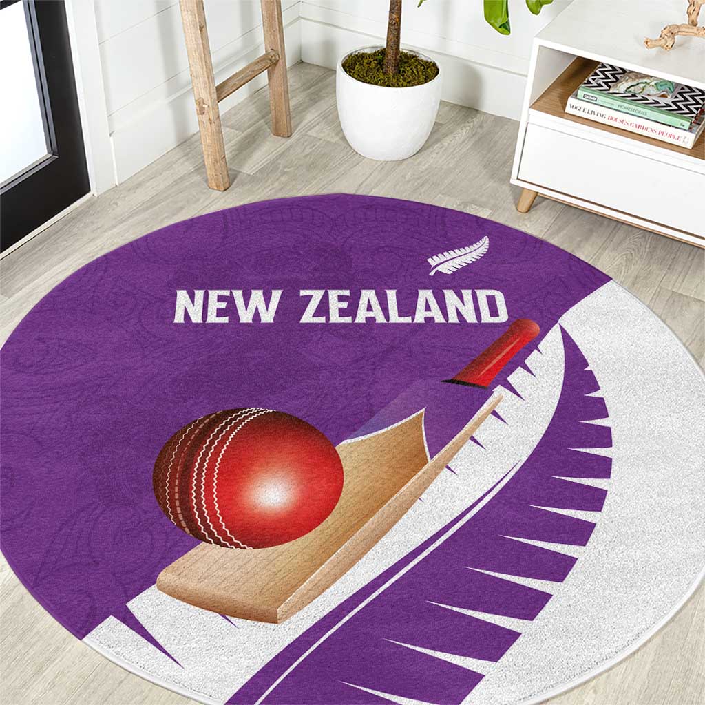 New Zealand Cricket Round Carpet Kiwi Birds Haka Dance Purple Fern Sporty Style LT03 Purple - Polynesian Pride