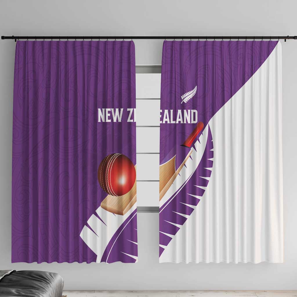 New Zealand Cricket Window Curtain Kiwi Birds Haka Dance Purple Fern Sporty Style LT03 With Hooks Purple - Polynesian Pride
