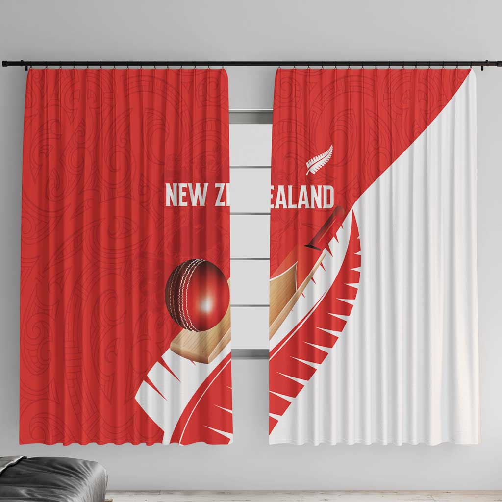 New Zealand Cricket Window Curtain Kiwi Birds Haka Dance Red Fern Sporty Style LT03 With Hooks Red - Polynesian Pride