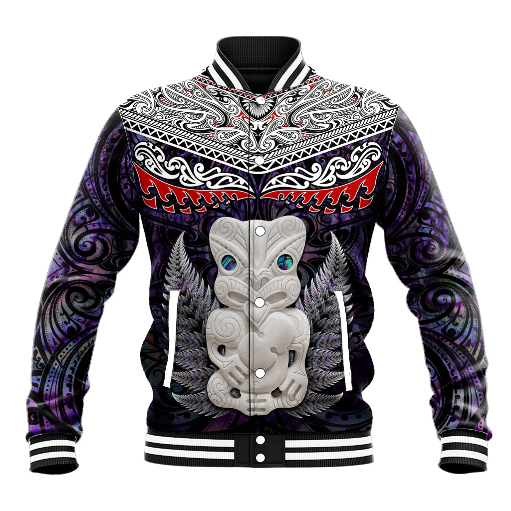 New Zealand Hei Tiki Baseball Jacket Maori Purple Papua Shell Pattern LT03 Unisex Purple - Polynesian Pride