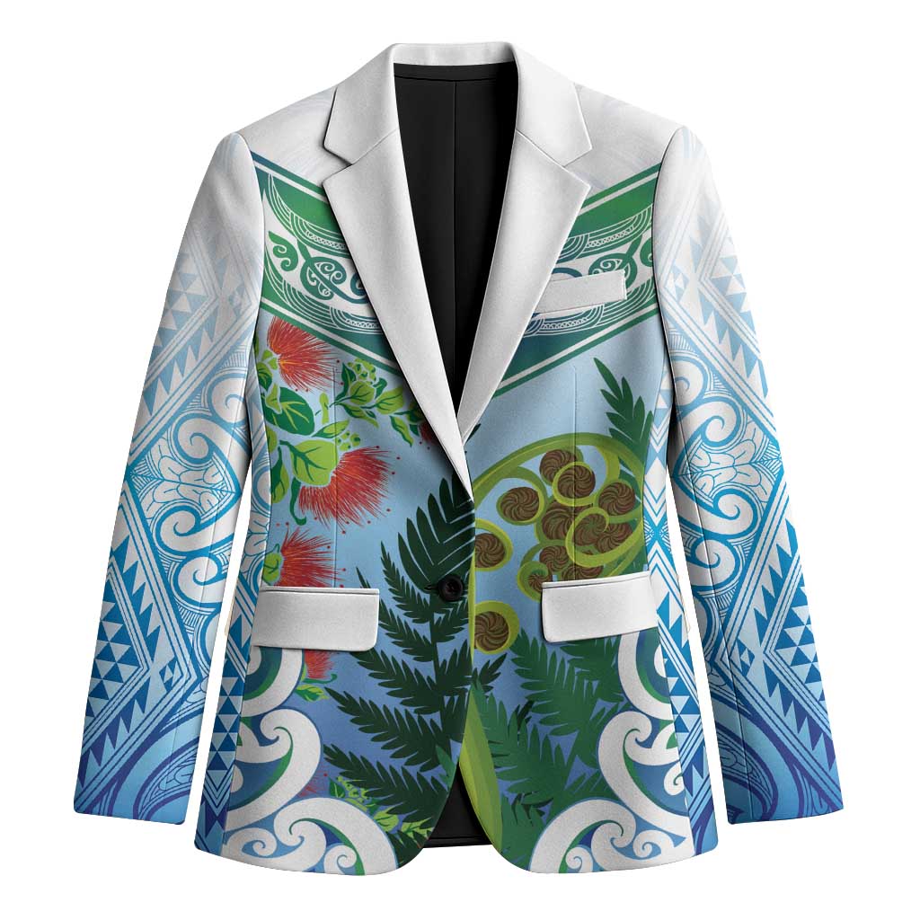 Aotearoa New Zealand Natural Plants Blazer Pohutukawa with Silver Ferns Koru Frond Maori Tattoos LT03 Unisex Multicolor - Polynesian Pride