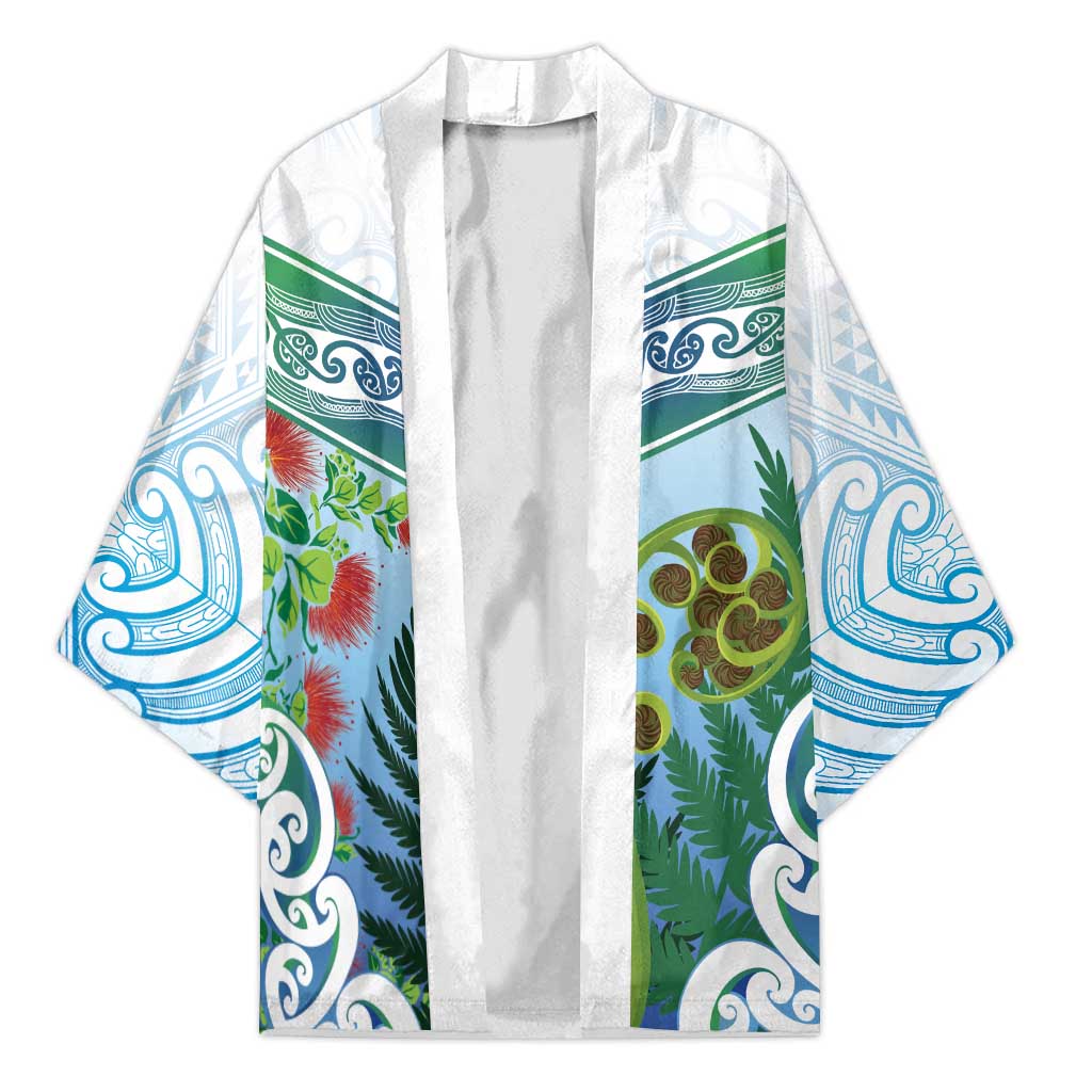 Aotearoa New Zealand Natural Plants Kimono Pohutukawa with Silver Ferns Koru Frond Maori Tattoos LT03 Unisex Multicolor - Polynesian Pride