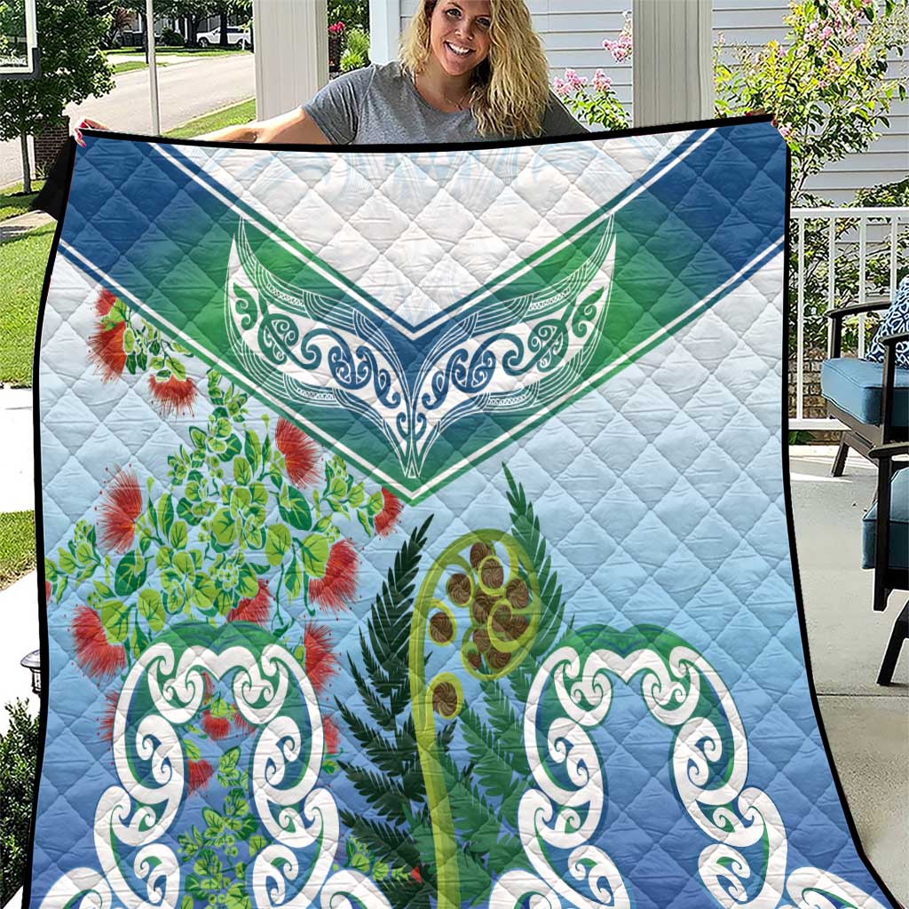Aotearoa New Zealand Natural Plants Quilt Pohutukawa with Silver Ferns Koru Frond Maori Tattoos LT03 Multicolor - Polynesian Pride