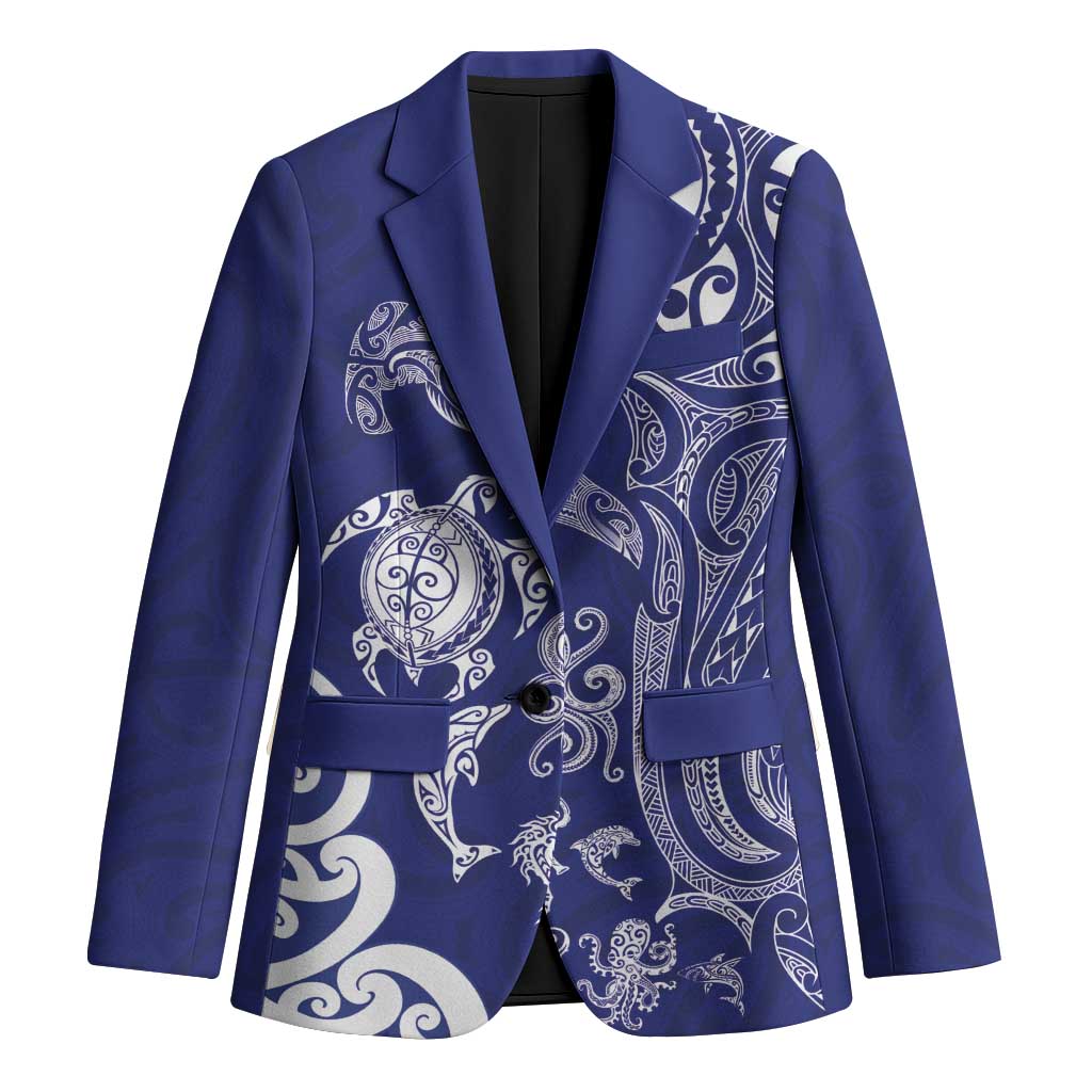 New Zealand Sea Animals with Maori Tribal Tattoo Blazer Blue Color LT03 Unisex Blue - Polynesian Pride