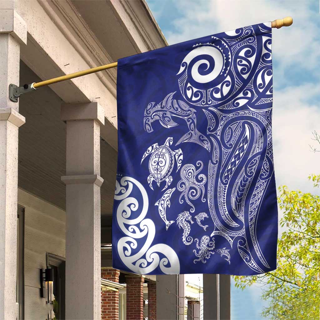 New Zealand Sea Animals with Maori Tribal Tattoo Garden Flag Blue Color LT03 House Flag Blue - Polynesian Pride