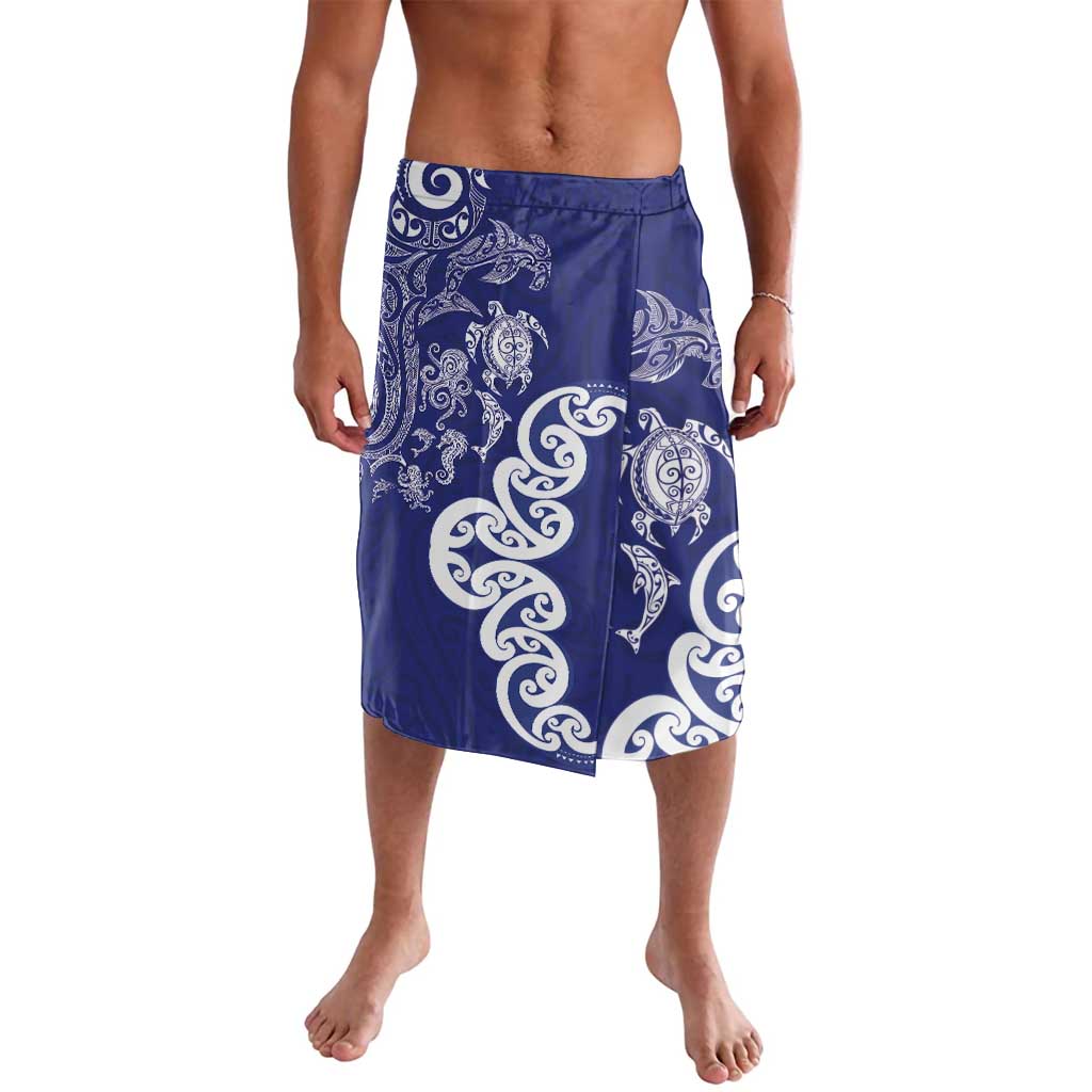 New Zealand Sea Animals with Maori Tribal Tattoo Lavalava Blue Color LT03 Blue - Polynesian Pride