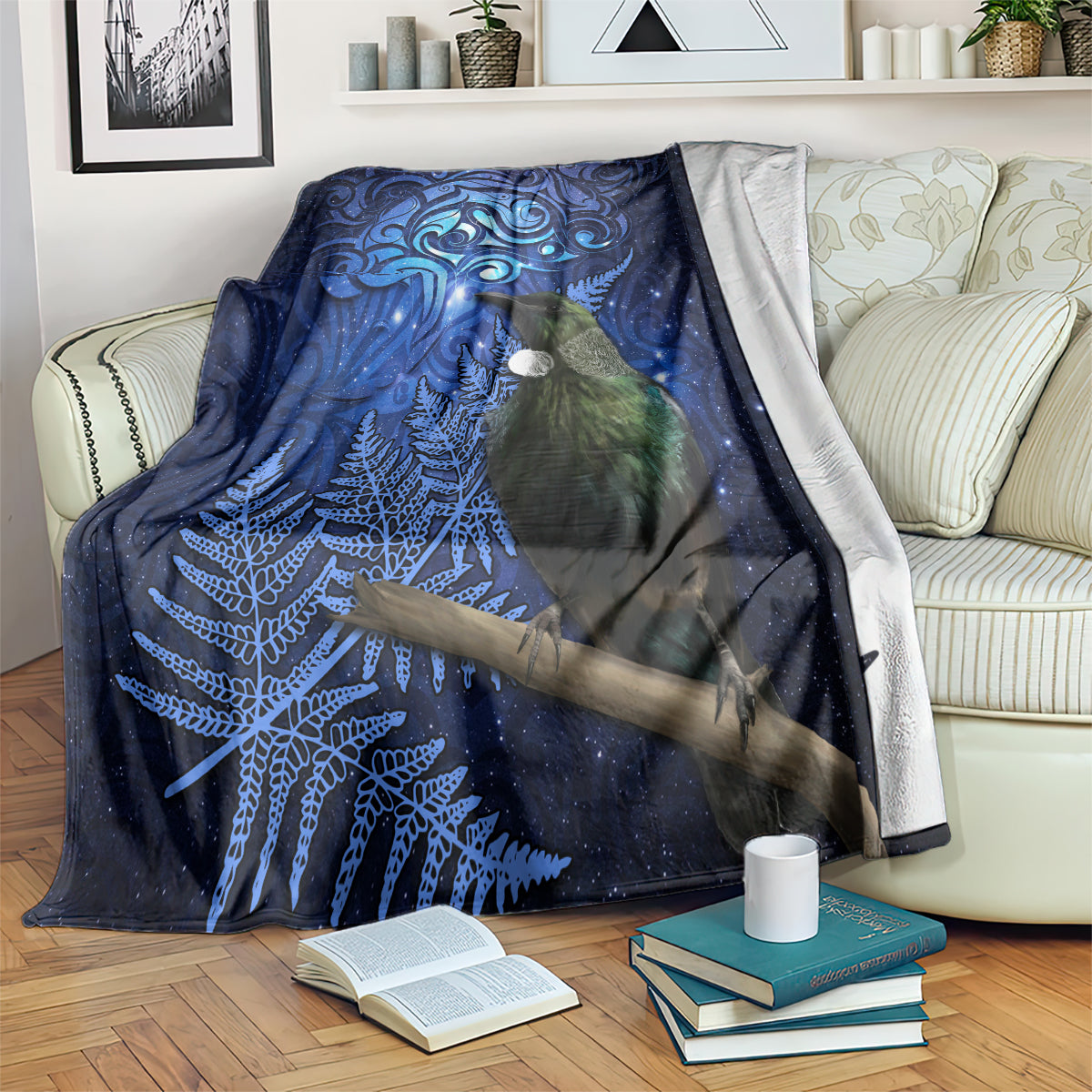 New Zealand Tui Bird Matariki Blanket Maori New Year with Galaxy Fern