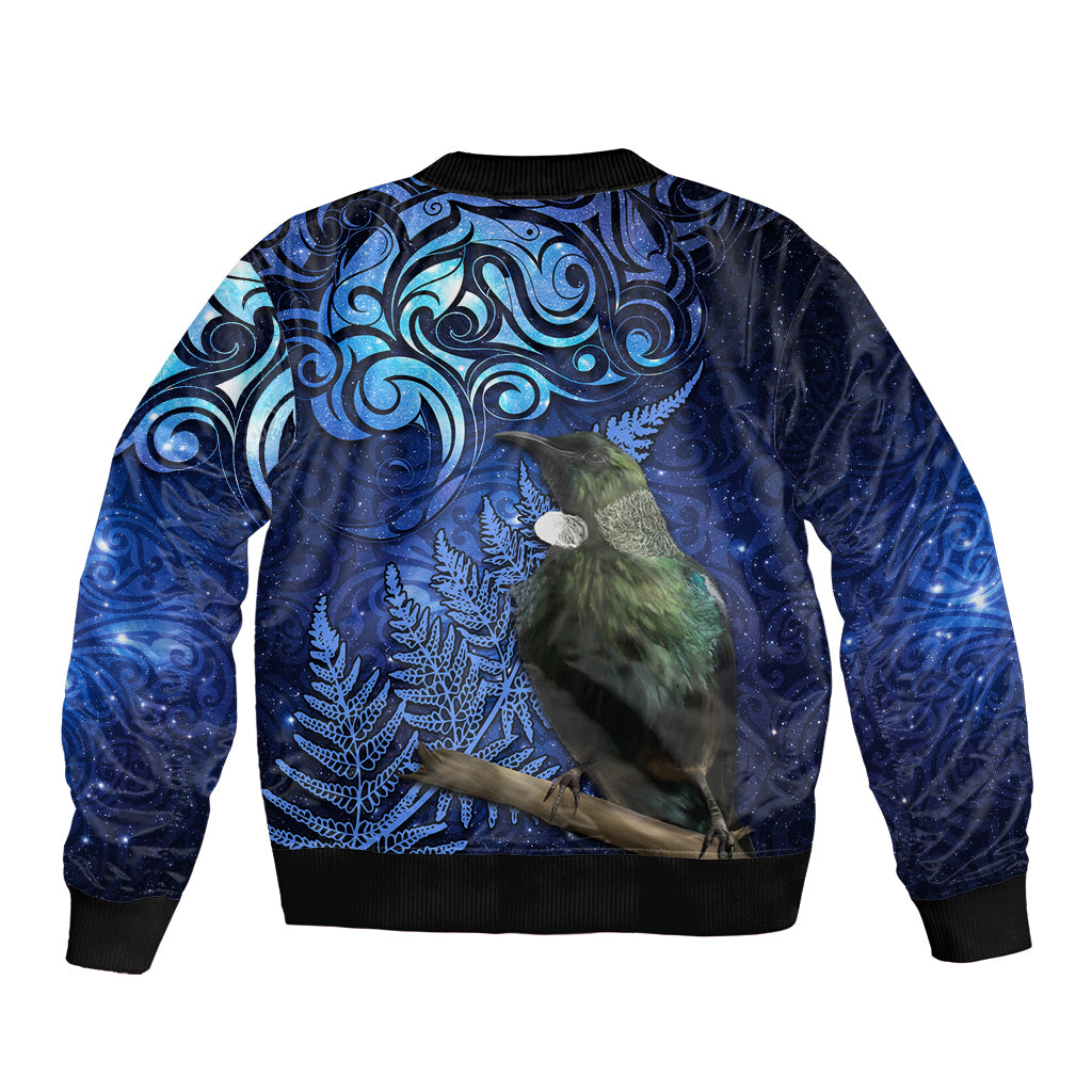 New Zealand Tui Bird Matariki Bomber Jacket Maori New Year with Galaxy Fern LT03 - Polynesian Pride