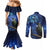 New Zealand Tui Bird Matariki Couples Matching Mermaid Dress and Long Sleeve Button Shirt Maori New Year with Galaxy Fern