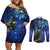 New Zealand Tui Bird Matariki Couples Matching Off Shoulder Short Dress and Long Sleeve Button Shirt Maori New Year with Galaxy Fern