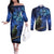 New Zealand Tui Bird Matariki Couples Matching Off The Shoulder Long Sleeve Dress and Long Sleeve Button Shirt Maori New Year with Galaxy Fern