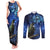 New Zealand Tui Bird Matariki Couples Matching Tank Maxi Dress and Long Sleeve Button Shirt Maori New Year with Galaxy Fern