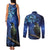 New Zealand Tui Bird Matariki Couples Matching Tank Maxi Dress and Long Sleeve Button Shirt Maori New Year with Galaxy Fern